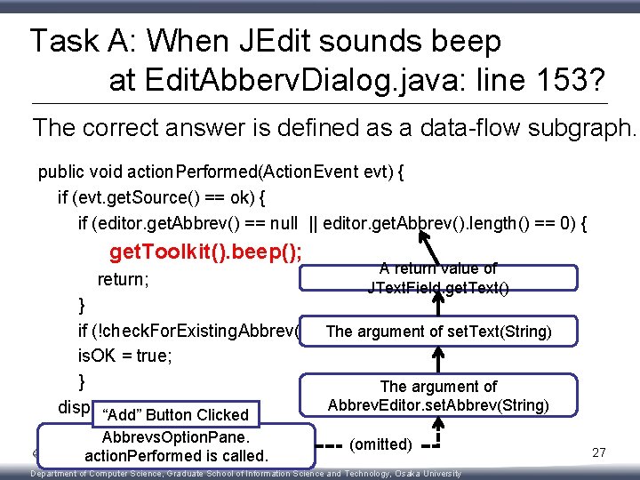 Task A: When JEdit sounds beep at Edit. Abberv. Dialog. java: line 153? The