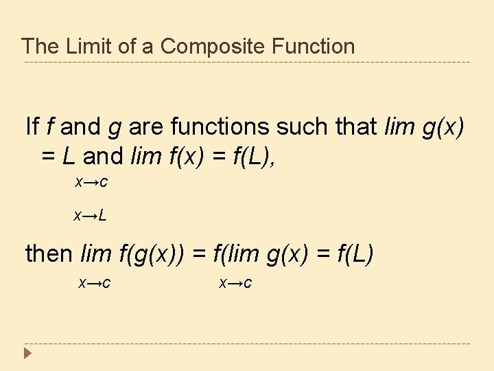 The Limit of a Composite Function If f and g are functions such that
