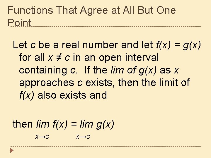 Functions That Agree at All But One Point Let c be a real number