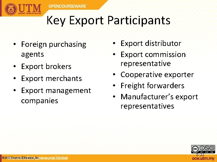 Key Export Participants • Foreign purchasing agents • Export brokers • Export merchants •