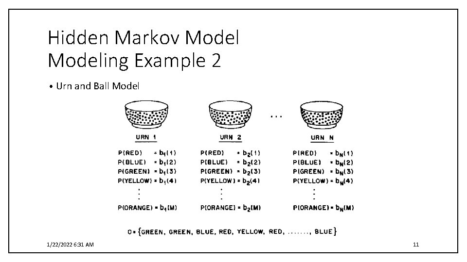 Hidden Markov Modeling Example 2 • Urn and Ball Model 1/22/2022 6: 31 AM