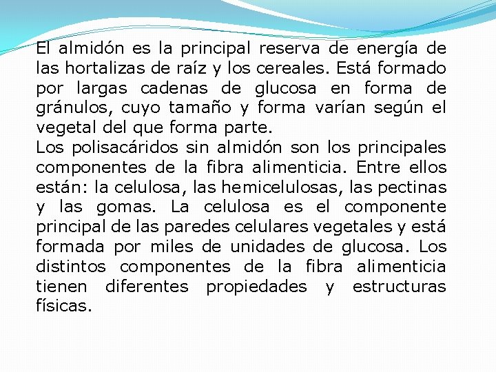 El almidón es la principal reserva de energía de las hortalizas de raíz y