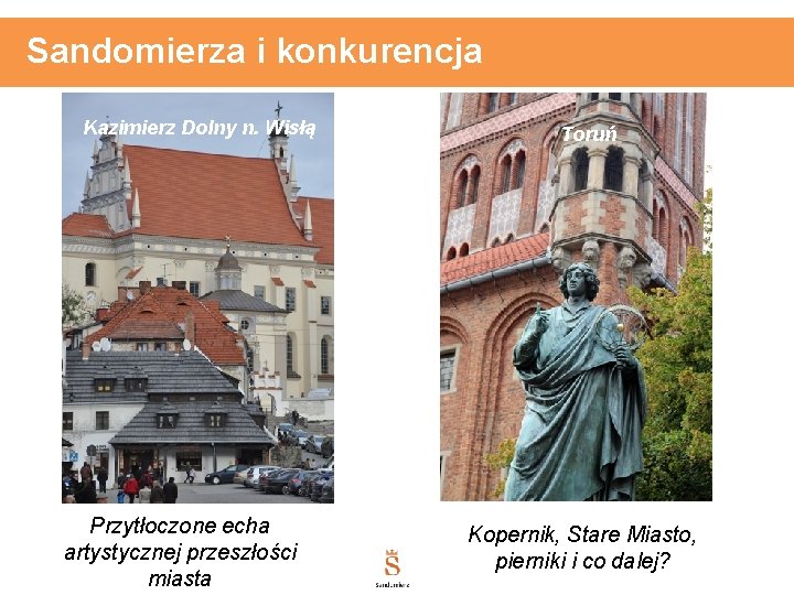 Sandomierza i konkurencja Kazimierz Dolny n. Wisłą Przytłoczone echa artystycznej przeszłości miasta Toruń Kopernik,