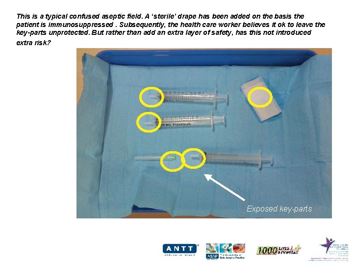 This is a typical confused aseptic field. A ‘sterile’ drape has been added on