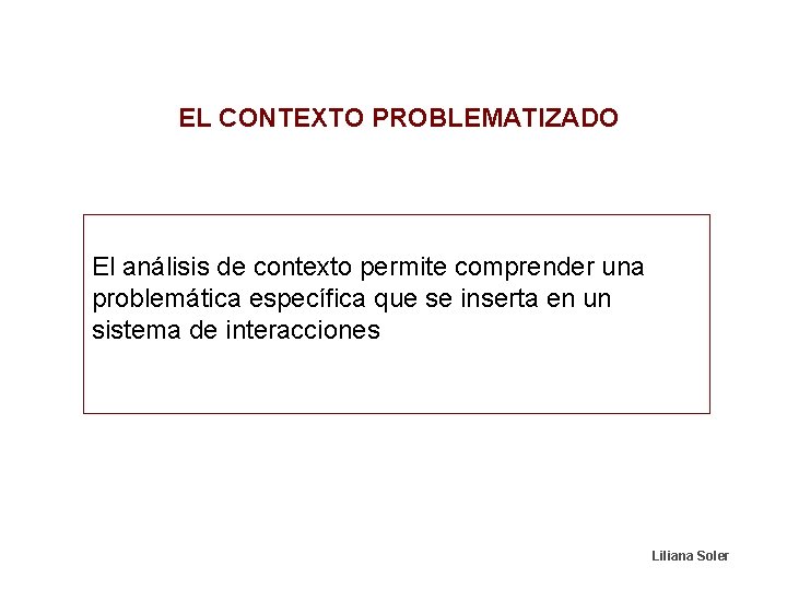 EL CONTEXTO PROBLEMATIZADO El análisis de contexto permite comprender una problemática específica que se