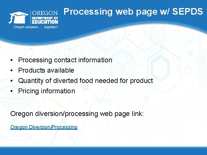 Processing web page w/ SEPDS • • Processing contact information Products available Quantity of