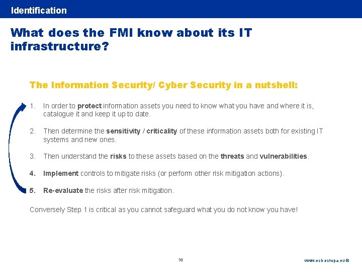 Rubric Identification What does the FMI know about its IT infrastructure? The Information Security/