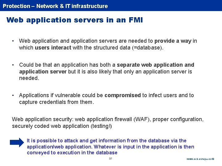 Rubric Protection – Network & IT infrastructure Web application servers in an FMI •