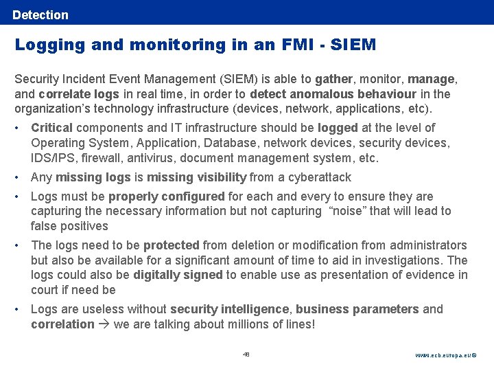 Rubric Detection Logging and monitoring in an FMI - SIEM Security Incident Event Management