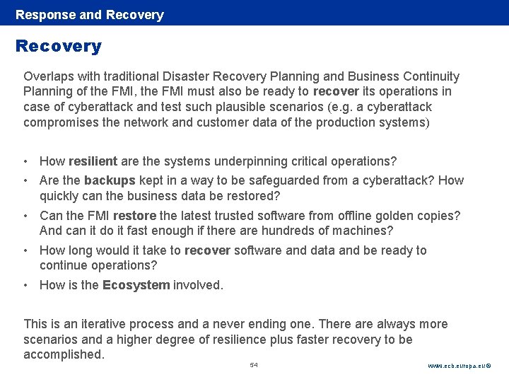 Rubric Response and Recovery Overlaps with traditional Disaster Recovery Planning and Business Continuity Planning