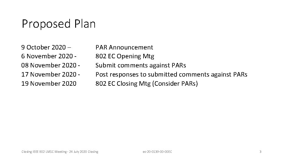 Proposed Plan 9 October 2020 – 6 November 2020 08 November 2020 17 November
