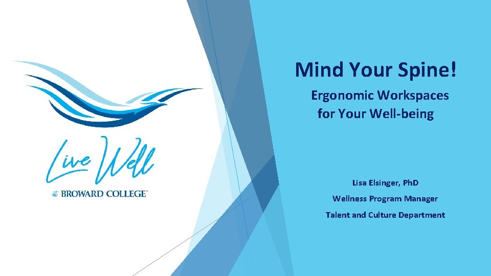Mind Your Spine! Ergonomic Workspaces for Your Well-being Lisa Elsinger, Ph. D Wellness Program