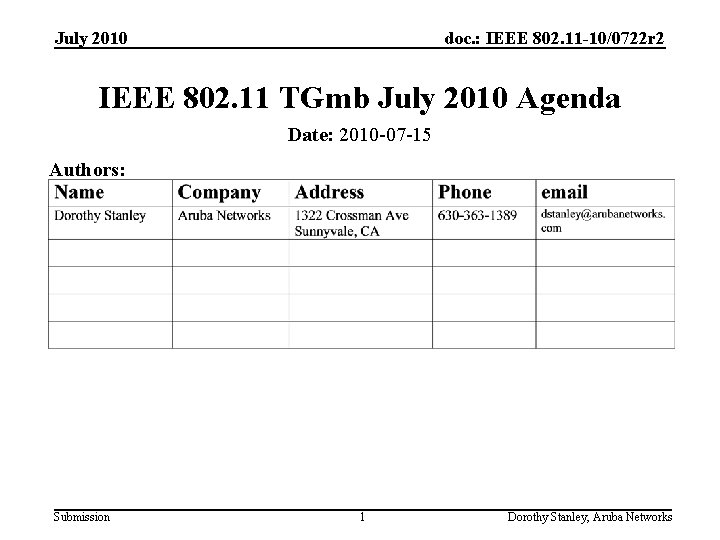 July 2010 doc. : IEEE 802. 11 -10/0722 r 2 IEEE 802. 11 TGmb