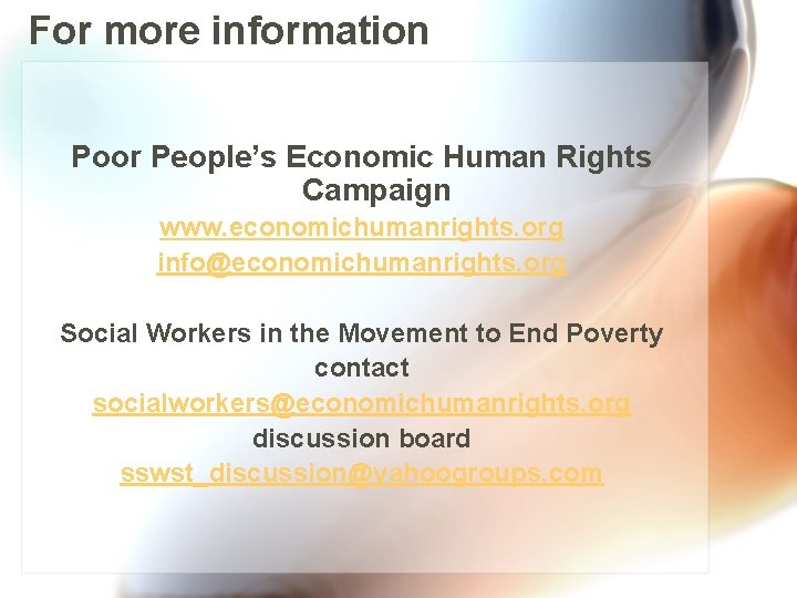Support Economic Rights Economic Human Rights for Social Workers Presenter Place