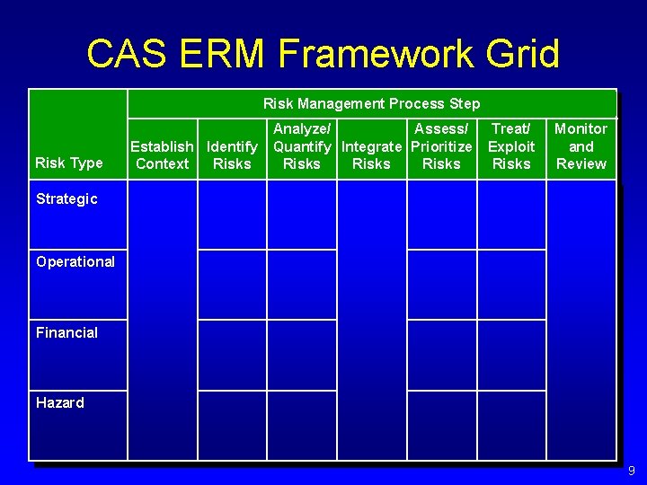 CAS ERM Framework Grid Risk Management Process Step Risk Type Establish Identify Context Risks CAS ERM Framework Grid Risk Management Process Step Risk Type Establish Identify Context Risks