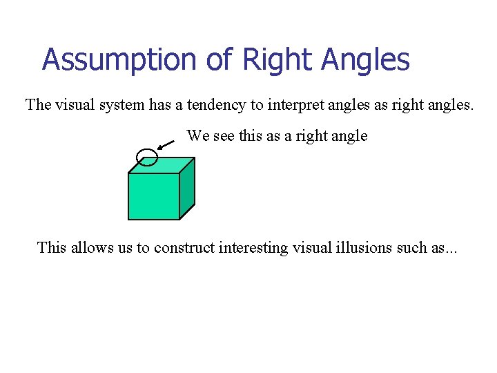 Assumption of Right Angles The visual system has a tendency to interpret angles as