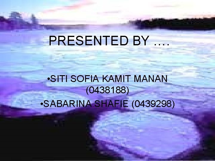 PRESENTED BY …. • SITI SOFIA KAMIT MANAN (0438188) • SABARINA SHAFIE (0439298) 