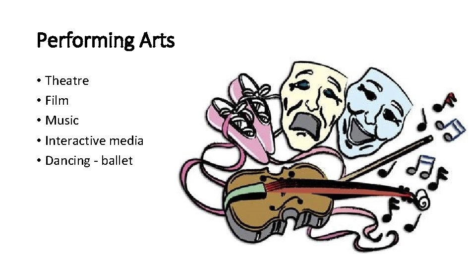 Performing Arts • Theatre • Film • Music • Interactive media • Dancing -