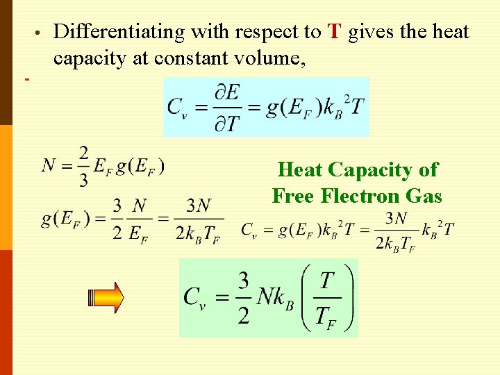  • Differentiating with respect to T gives the heat capacity at constant volume,