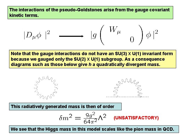 The interactions of the pseudo-Goldstones arise from the gauge covariant kinetic terms. Note that