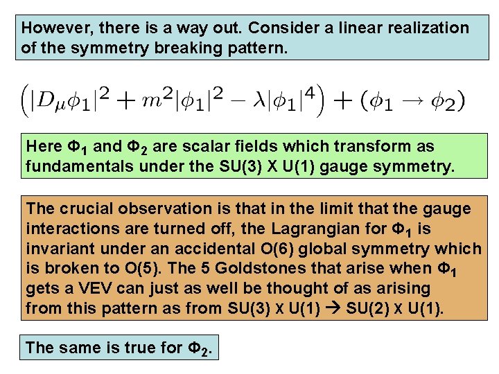 However, there is a way out. Consider a linear realization of the symmetry breaking
