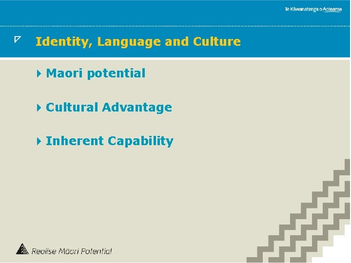 Identity, Language and Culture 4 Maori potential 4 Cultural Advantage 4 Inherent Capability 