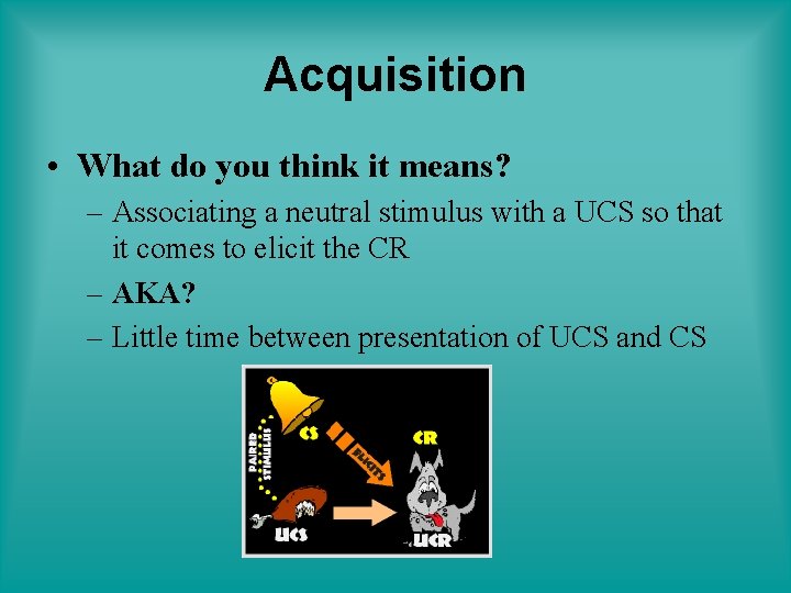 Acquisition • What do you think it means? – Associating a neutral stimulus with