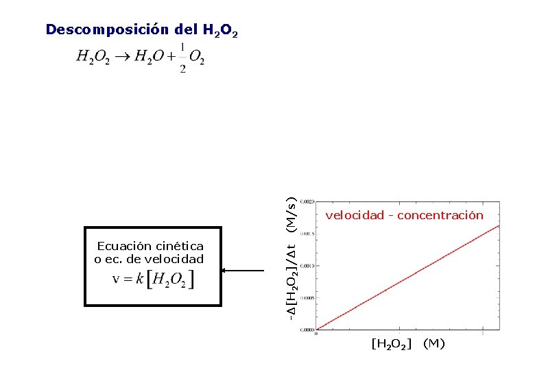 Ecuación cinética o ec. de velocidad -Δ[H 2 O 2]/Δt (M/s) Descomposición del H