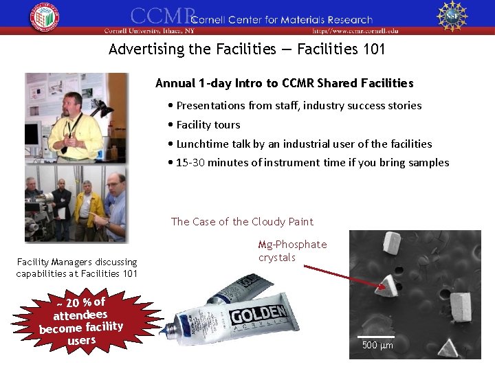 Advertising the Facilities — Facilities 101 Annual 1 -day Intro to CCMR Shared Facilities