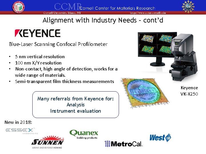 Alignment with Industry Needs – cont’d Blue-Laser Scanning Confocal Profilometer • 5 nm vertical