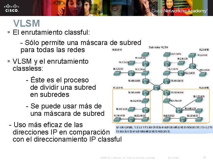 VLSM § El enrutamiento classful: - Sólo permite una máscara de subred para todas