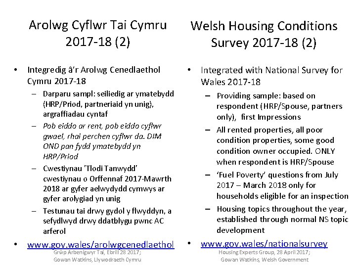 Arolwg Cyflwr Tai Cymru 2017 -18 (2) • Integredig â’r Arolwg Cenedlaethol Cymru 2017