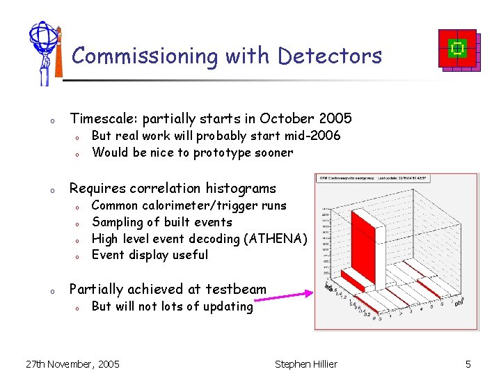 Commissioning with Detectors o Timescale: partially starts in October 2005 o o o Requires