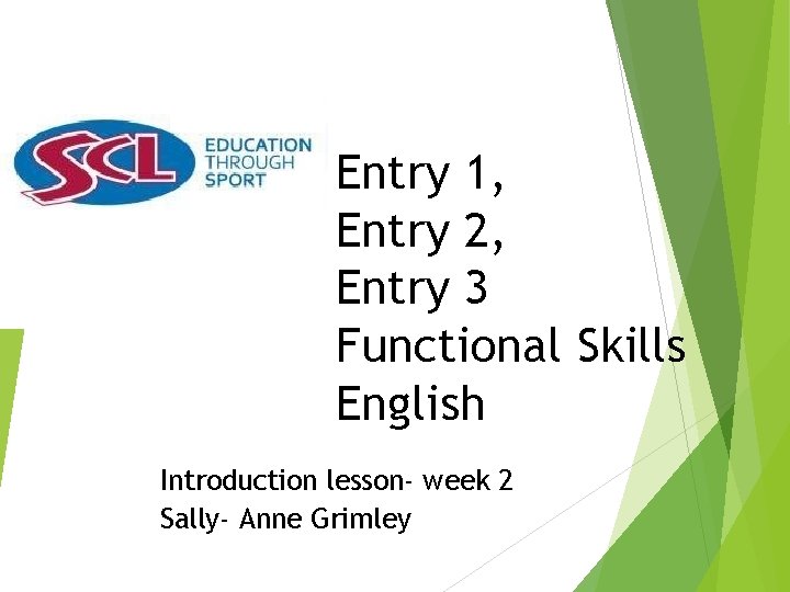 Entry 1, Entry 2, Entry 3 Functional Skills English Introduction lesson- week 2 Sally-