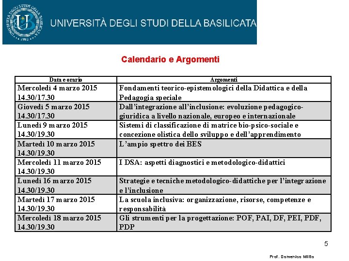 Calendario e Argomenti Data e orario Mercoledì 4 marzo 2015 14. 30/17. 30 Giovedì