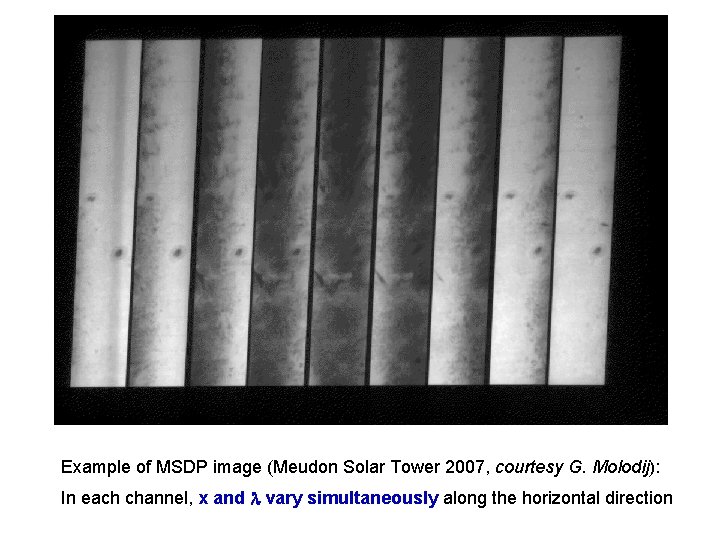 Example of MSDP image (Meudon Solar Tower 2007, courtesy G. Molodij): In each channel,