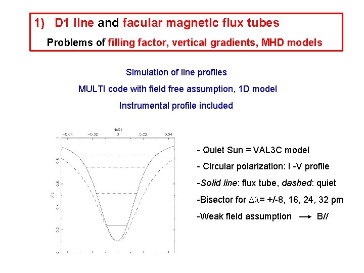 1) D 1 line and facular magnetic flux tubes Problems of filling factor, vertical