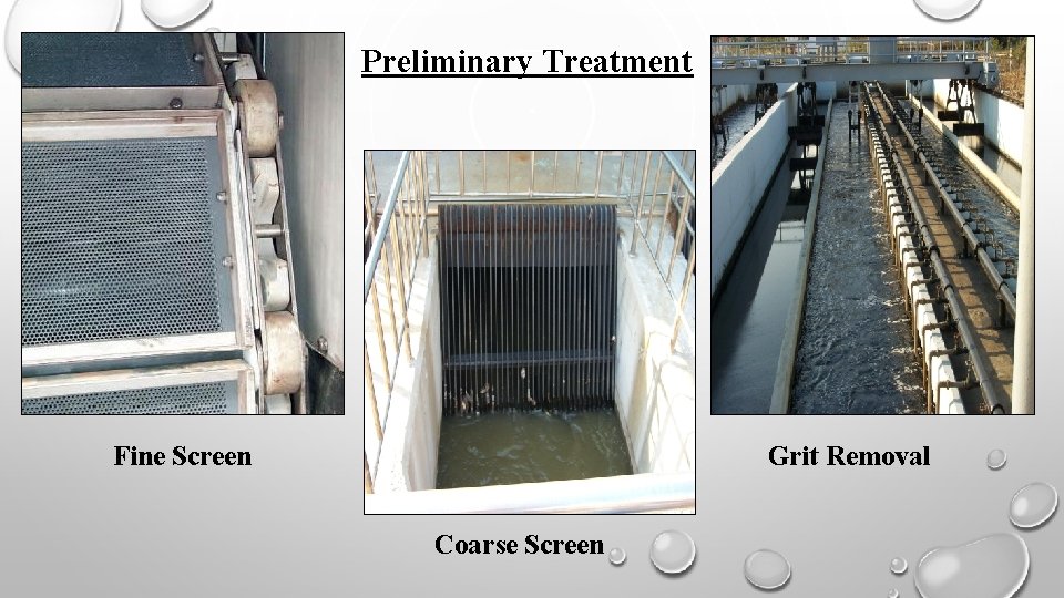 Preliminary Treatment Fine Screen Grit Removal Coarse Screen 