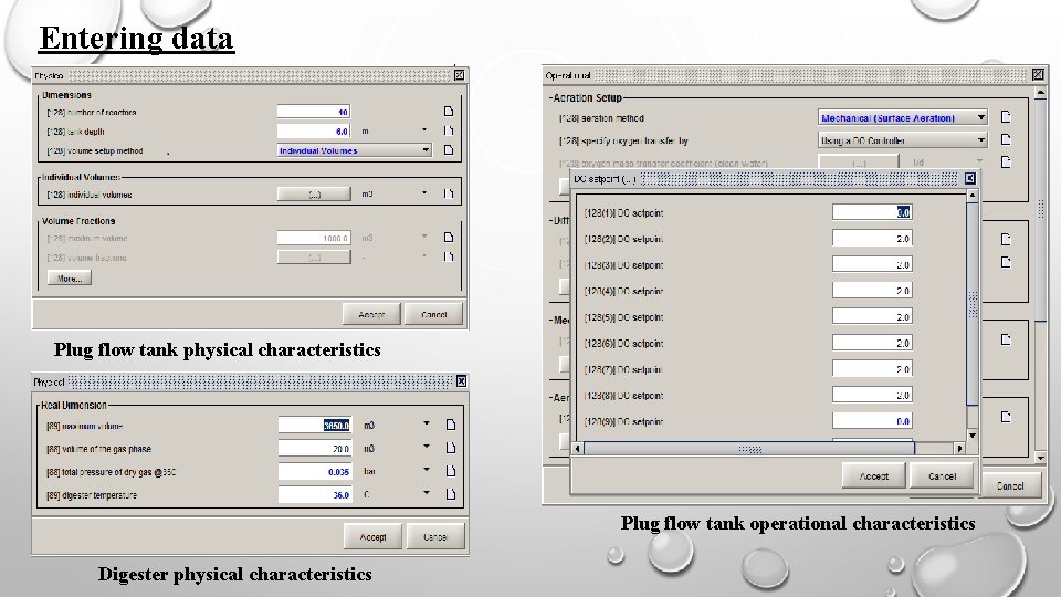 Entering data Plug flow tank physical characteristics Plug flow tank operational characteristics Digester physical