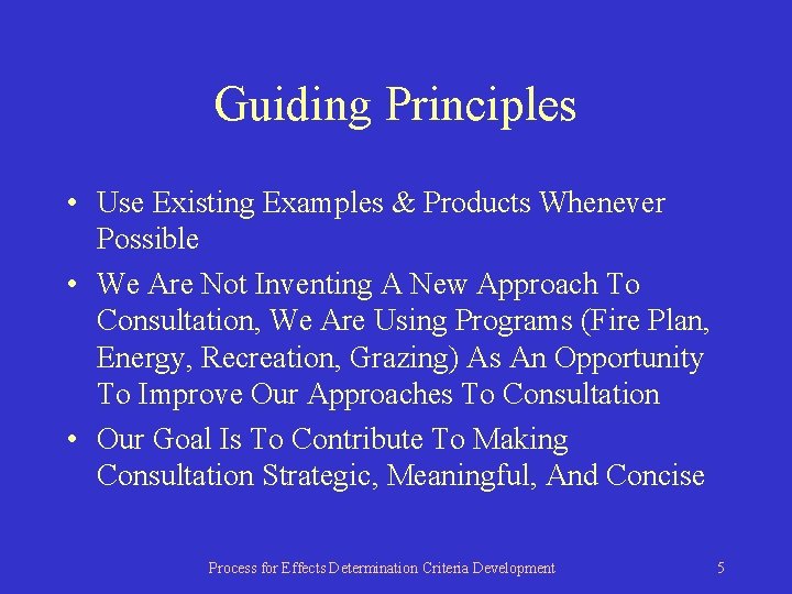 Guiding Principles • Use Existing Examples & Products Whenever Possible • We Are Not