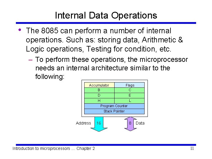 Internal Data Operations • The 8085 can perform a number of internal operations. Such