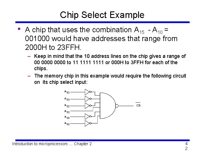 Chip Select Example • A chip that uses the combination A 15 - A