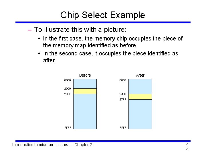 Chip Select Example – To illustrate this with a picture: • in the first