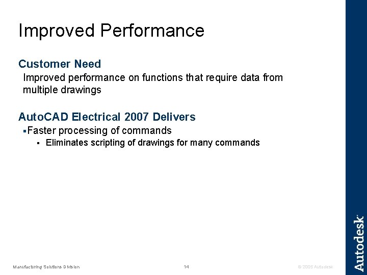 Improved Performance Customer Need Improved performance on functions that require data from multiple drawings