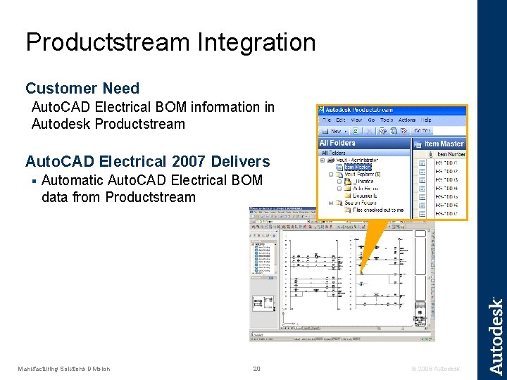 Productstream Integration Customer Need Auto. CAD Electrical BOM information in Autodesk Productstream Auto. CAD