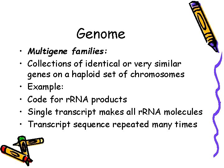 Genome • Multigene families: • Collections of identical or very similar genes on a