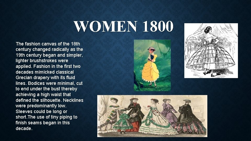 WOMEN 1800 The fashion canvas of the 18 th century changed radically as the