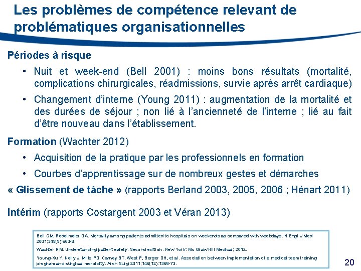 Les problèmes de compétence relevant de problématiques organisationnelles Périodes à risque • Nuit et