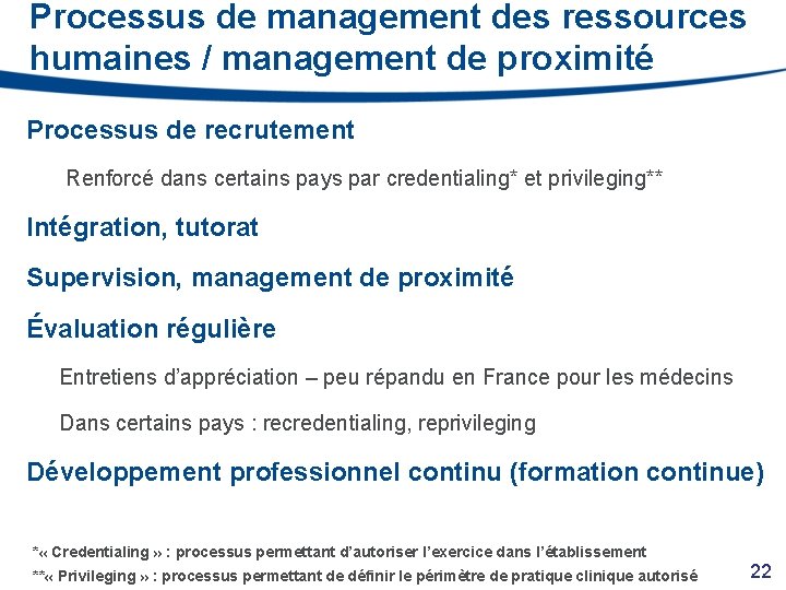 Processus de management des ressources humaines / management de proximité Processus de recrutement Renforcé