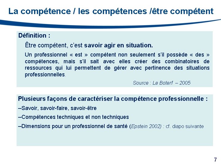 La compétence / les compétences /être compétent Définition : Être compétent, c’est savoir agir